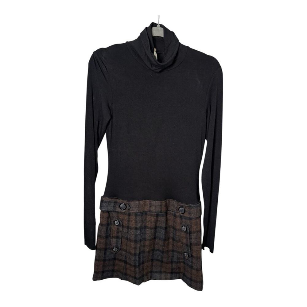 Bailey 44 Black Turtleneck Dress Brown Plaid Drop Waist Medium